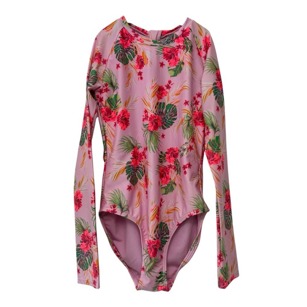 Art Class Girls Floral Print Rash Guard One Piece Upf 50+ Swimsuit Size 14/16